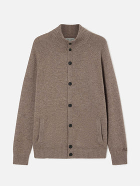 Beiger Galway Cardigan aus Lammwolle mit hohem Kragen 