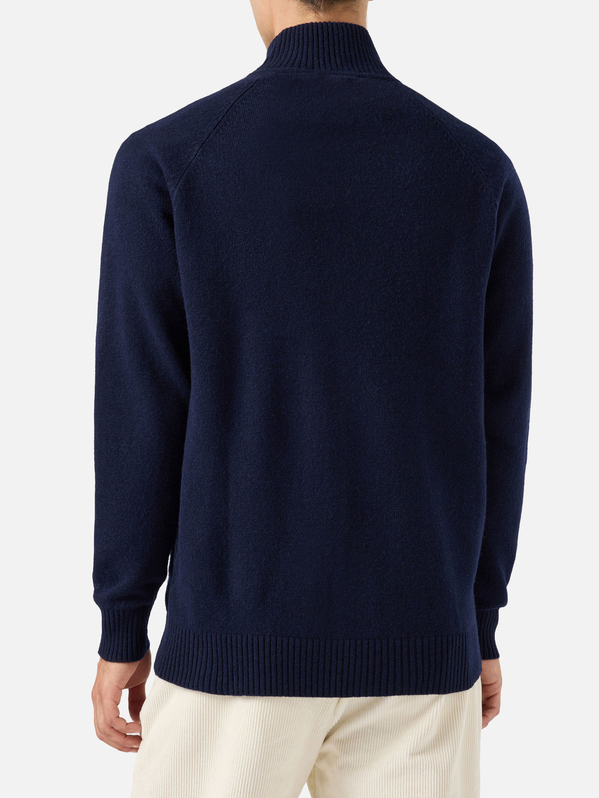 Cárdigan Galway de lambswool Navy blue con cuello alto 