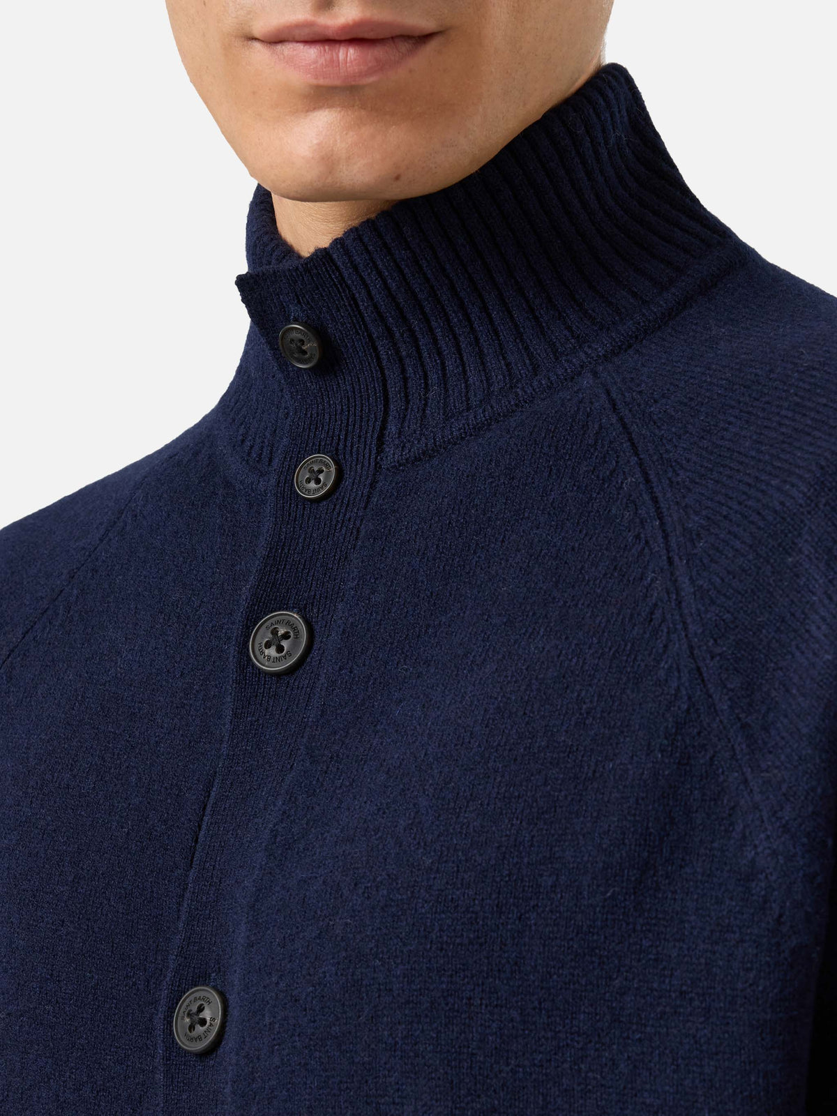 Cárdigan Galway de lambswool Navy blue con cuello alto 