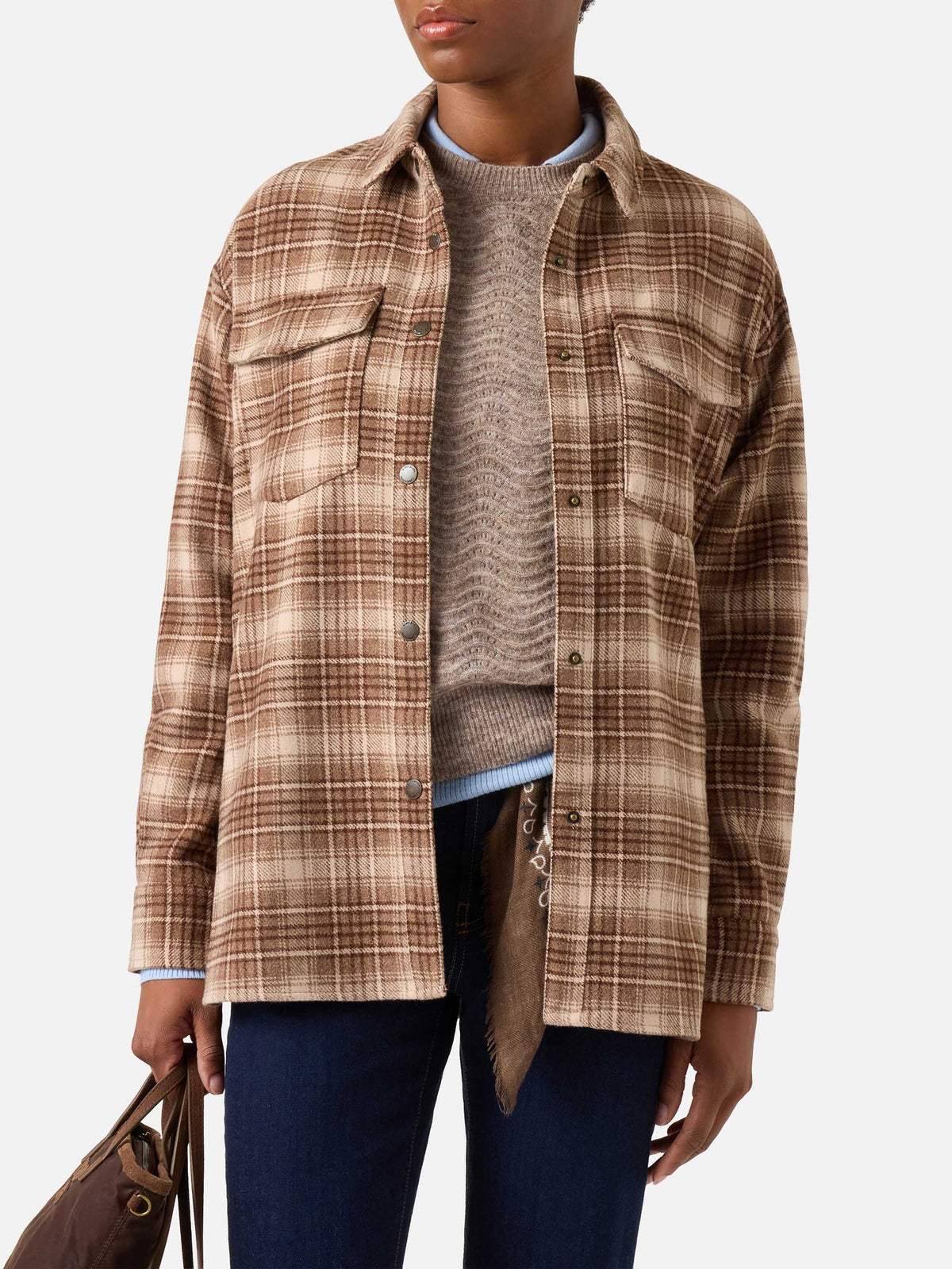 Sovracamicia in flanella Cambry con motivo tartan e ricamo logo