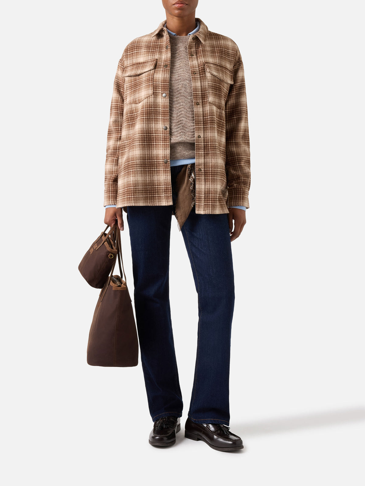 Sovracamicia in flanella Cambry con motivo tartan e ricamo logo