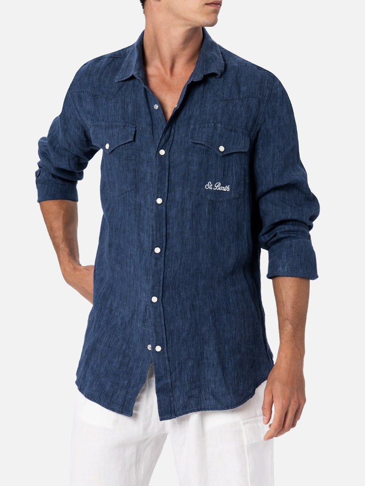Man linen denim delave shirt Greg - MC2 Saint Barth