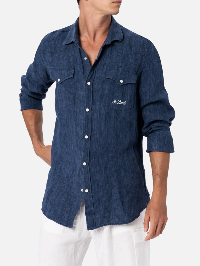 Mc2 Saint Barth Camicia uomo in denim di lino delave' Greg