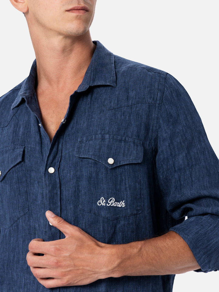 Man linen denim delave shirt Greg - MC2 Saint Barth