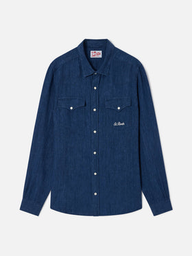 Chemise Greg en lin bleu effet denim 