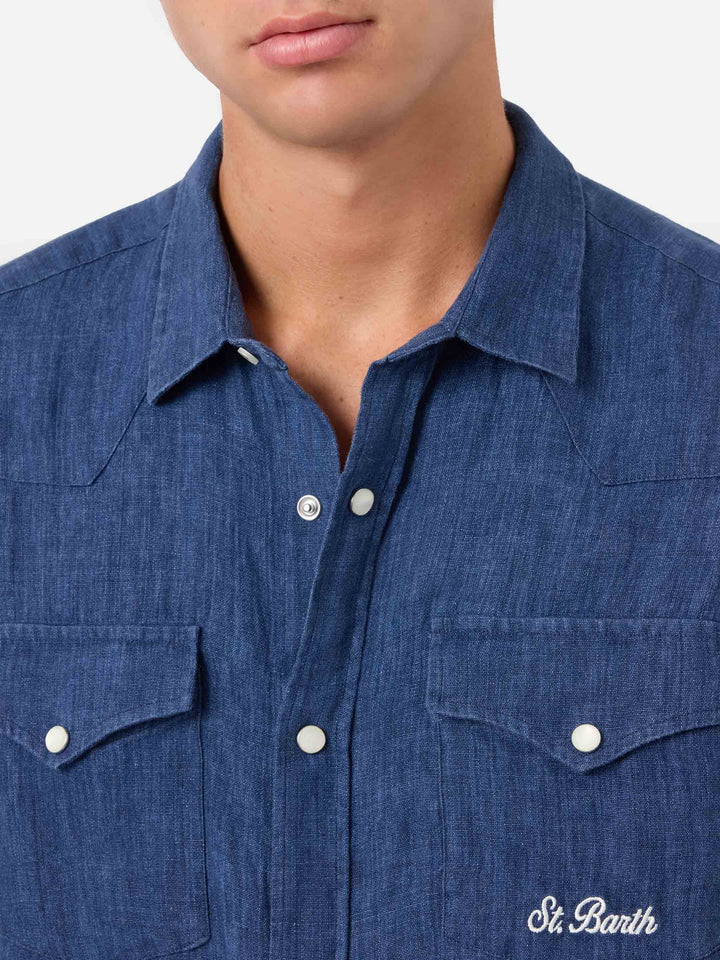 Chemise Greg en lin bleu effet denim 