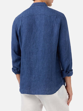 Greg blaues Leinenhemd in Denim-Optik 