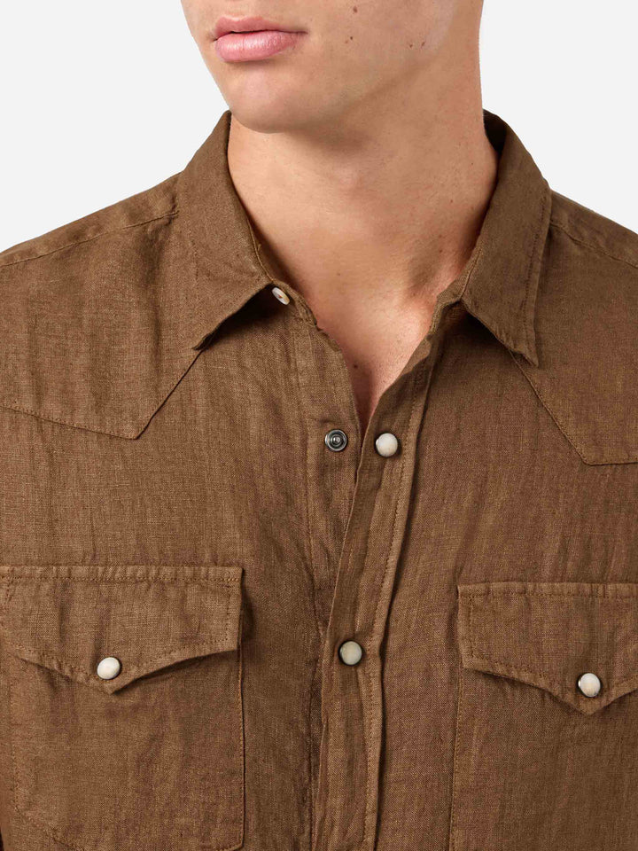 Camisa Greg de lino marrón 