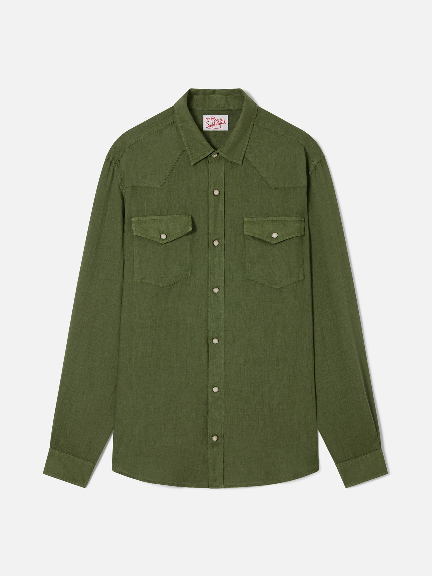 Camicia di lino verde scuro