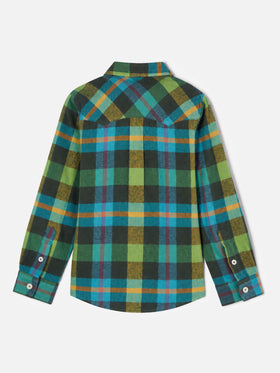 Green tartan Greg Jr shirt with logo embroidery on the pocket