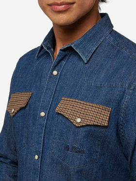 Denim shirt Greg with pied de poul patches - MC2 Saint Barth