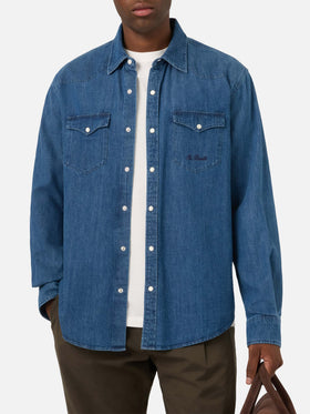 Camicia Greg azzurra in denim con finitura stone wash