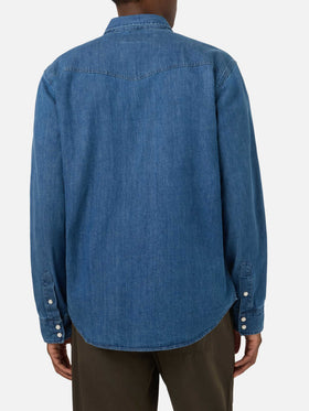 Camicia Greg azzurra in denim con finitura stone wash
