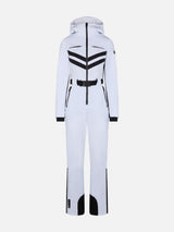 Woman white ski suit Garmisch with RECCO® technology