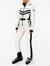 Woman white ski suit Garmisch with RECCO® technology