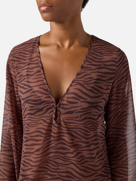 Abito corto Gretah in georgette con stampa animalier