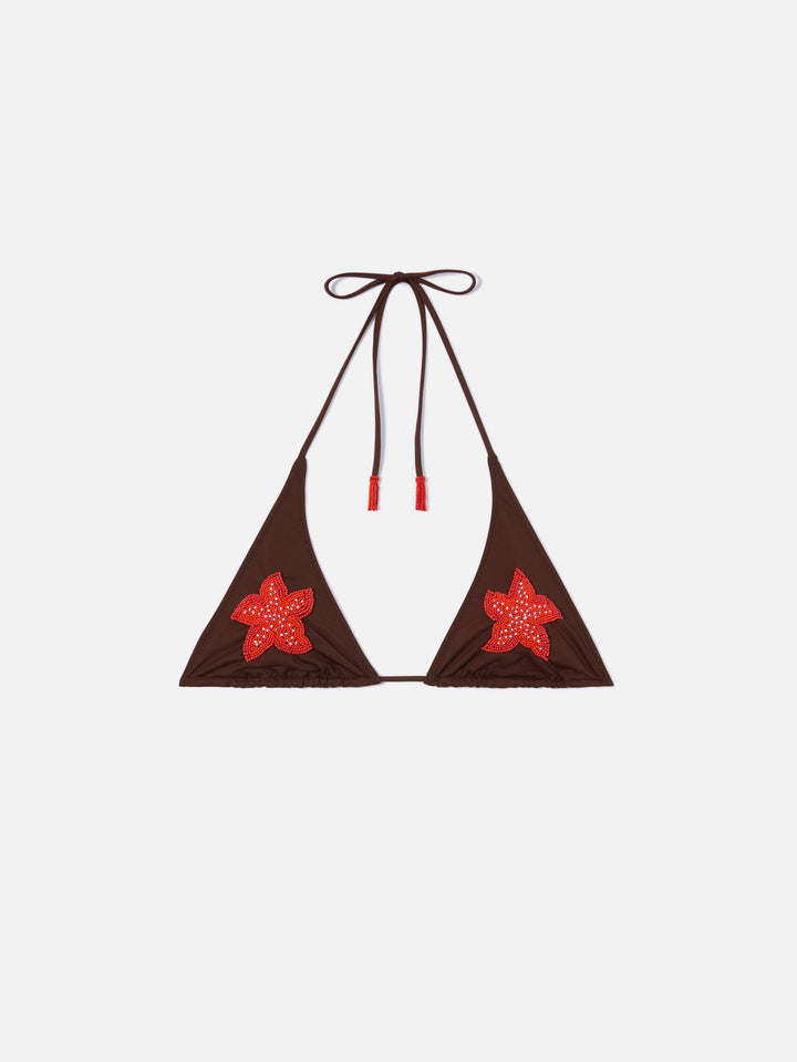 Top bikini Guiana a triangolo con stelle marine in perline