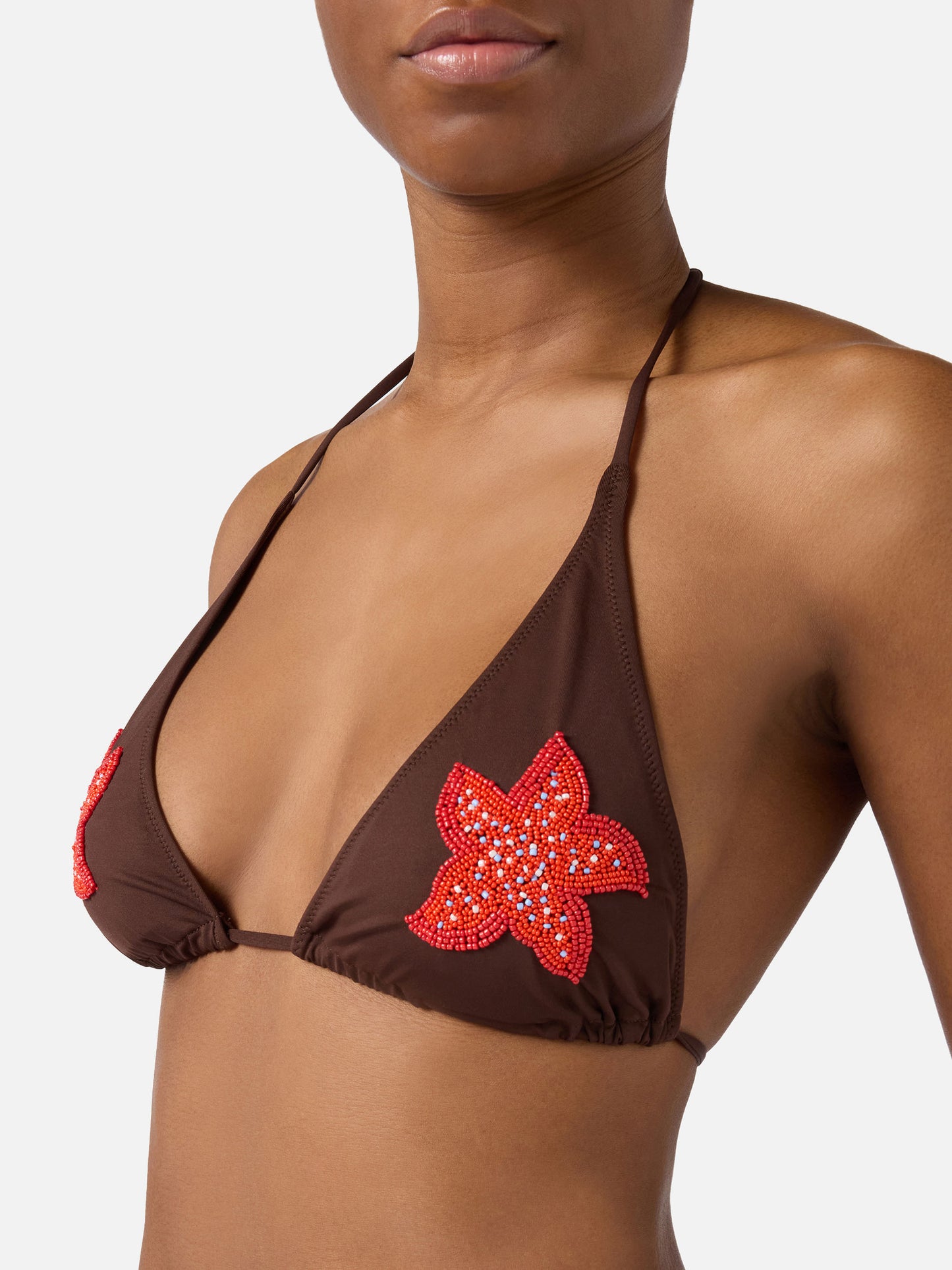 Bikini Guiana Maia marrone con stelle marine in perline