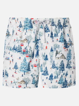 Costume mare lunghezza media Gustavia con stampa pista da sci