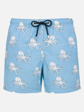 Man mid-length Gustavia swim-shorts with octopus print
