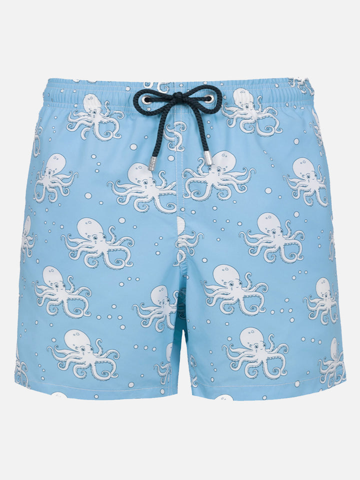 Man mid-length Gustavia swim-shorts with octopus print