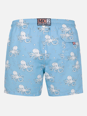 Man mid-length Gustavia swim-shorts with octopus print