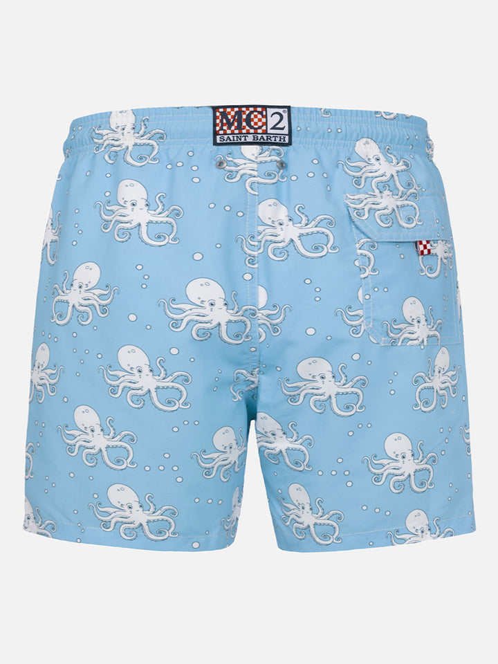 Man mid-length Gustavia swim-shorts with octopus print