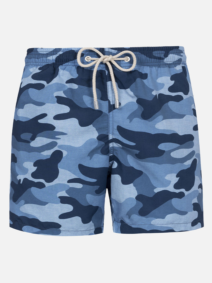 Man mid-length Gustavia swim-shorts with camouflage print