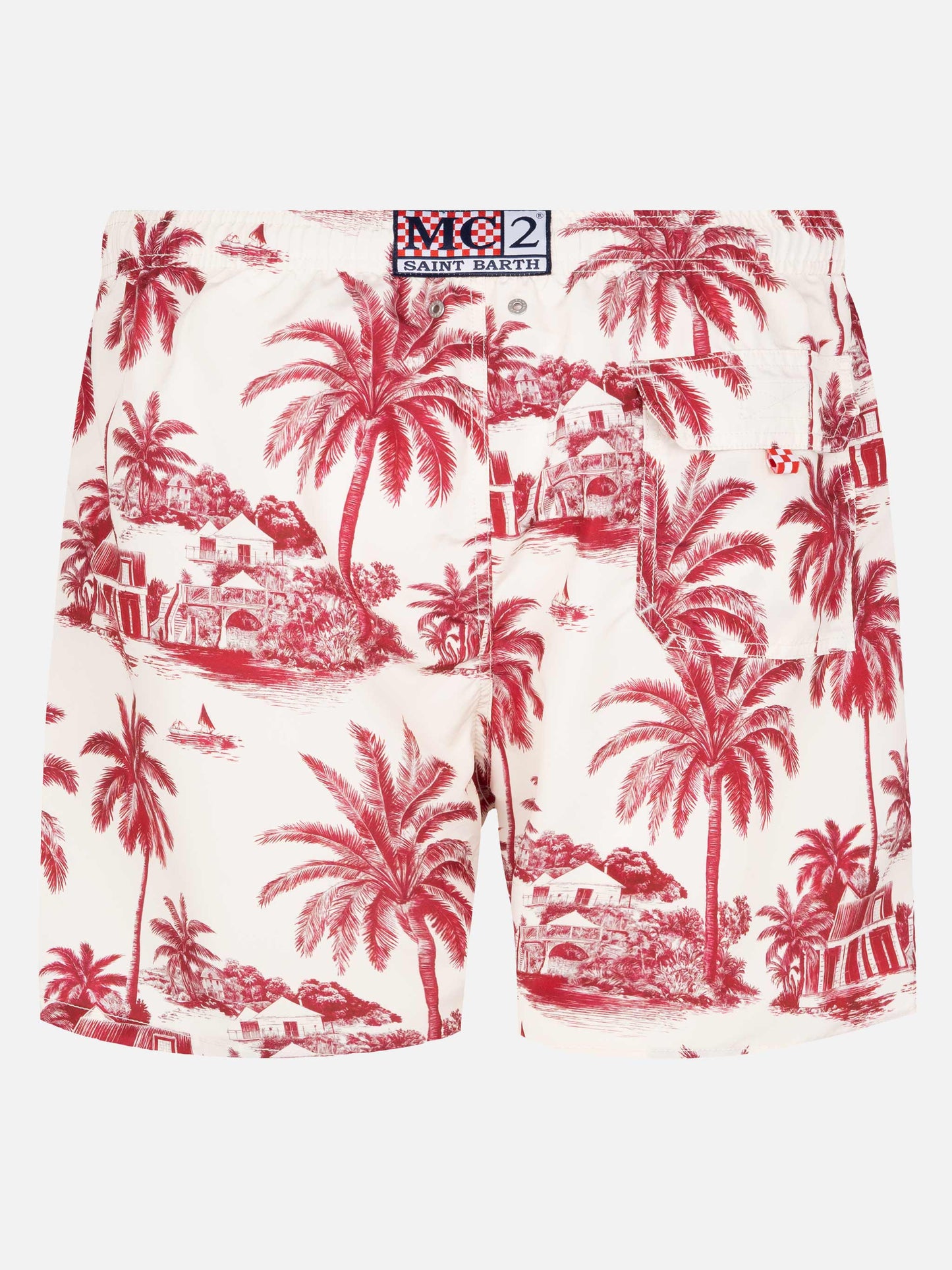 Mid-length Gustavia swim-shorts with toile de jouy print | AI CO-CREATED DESIGN BY RICKDICK - POWERED BY RED-EYE - MC2 Saint Barth