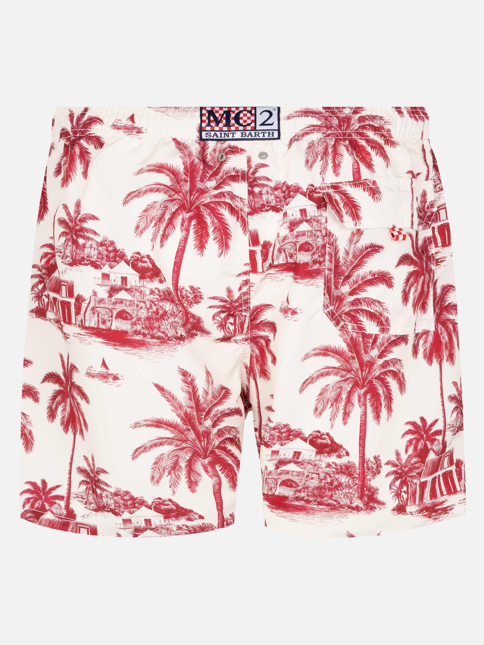 Mid-length Gustavia swim-shorts with toile de jouy print | AI CO-CREATED DESIGN BY RICKDICK - POWERED BY RED-EYE - MC2 Saint Barth