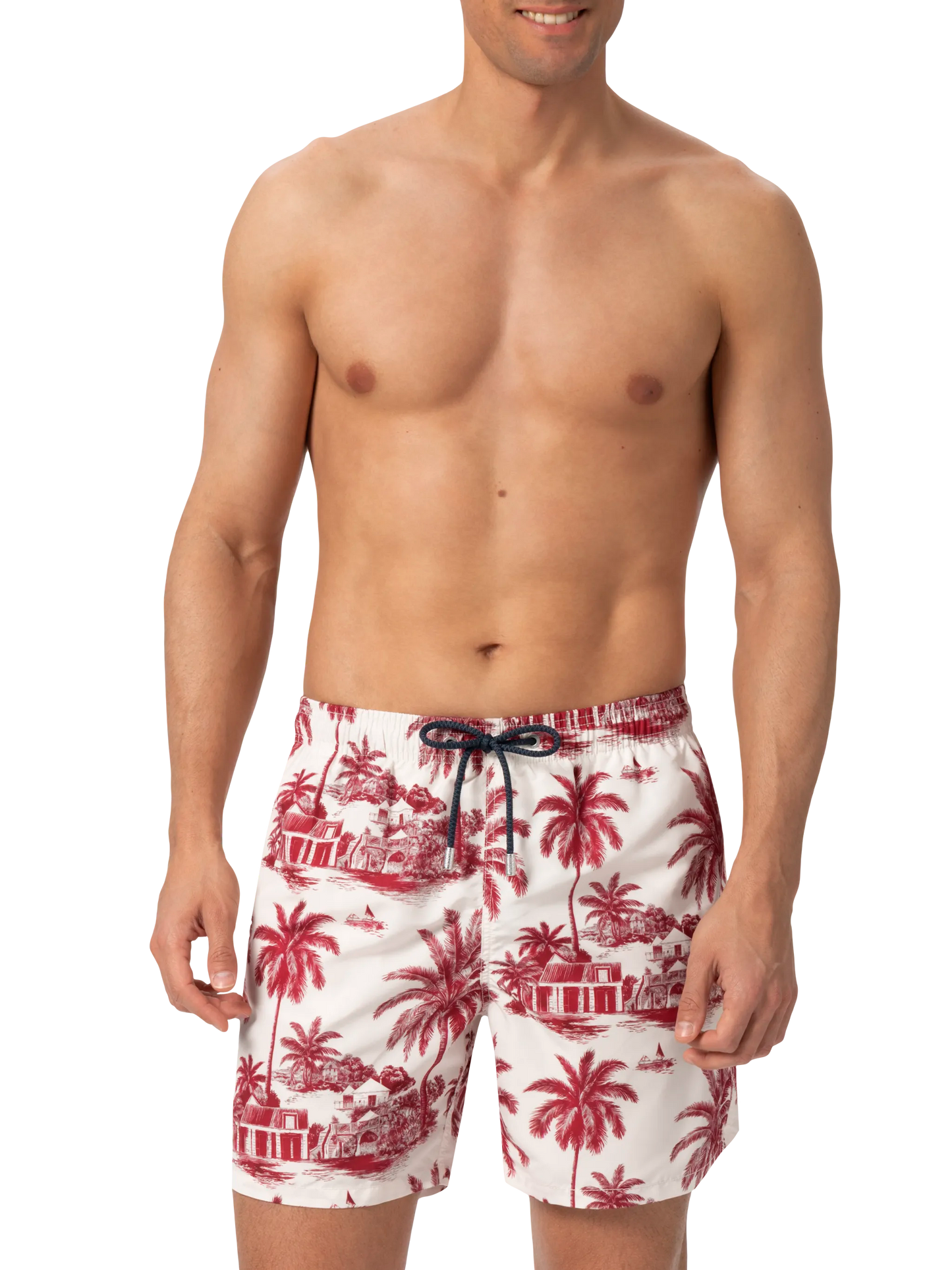 Mid-length Gustavia swim-shorts with toile de jouy print | AI CO-CREATED DESIGN BY RICKDICK - POWERED BY RED-EYE - MC2 Saint Barth