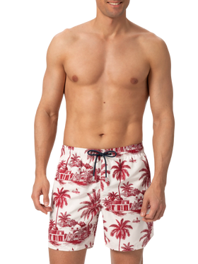 Mid-length Gustavia swim-shorts with toile de jouy print | AI CO-CREATED DESIGN BY RICKDICK - POWERED BY RED-EYE - MC2 Saint Barth
