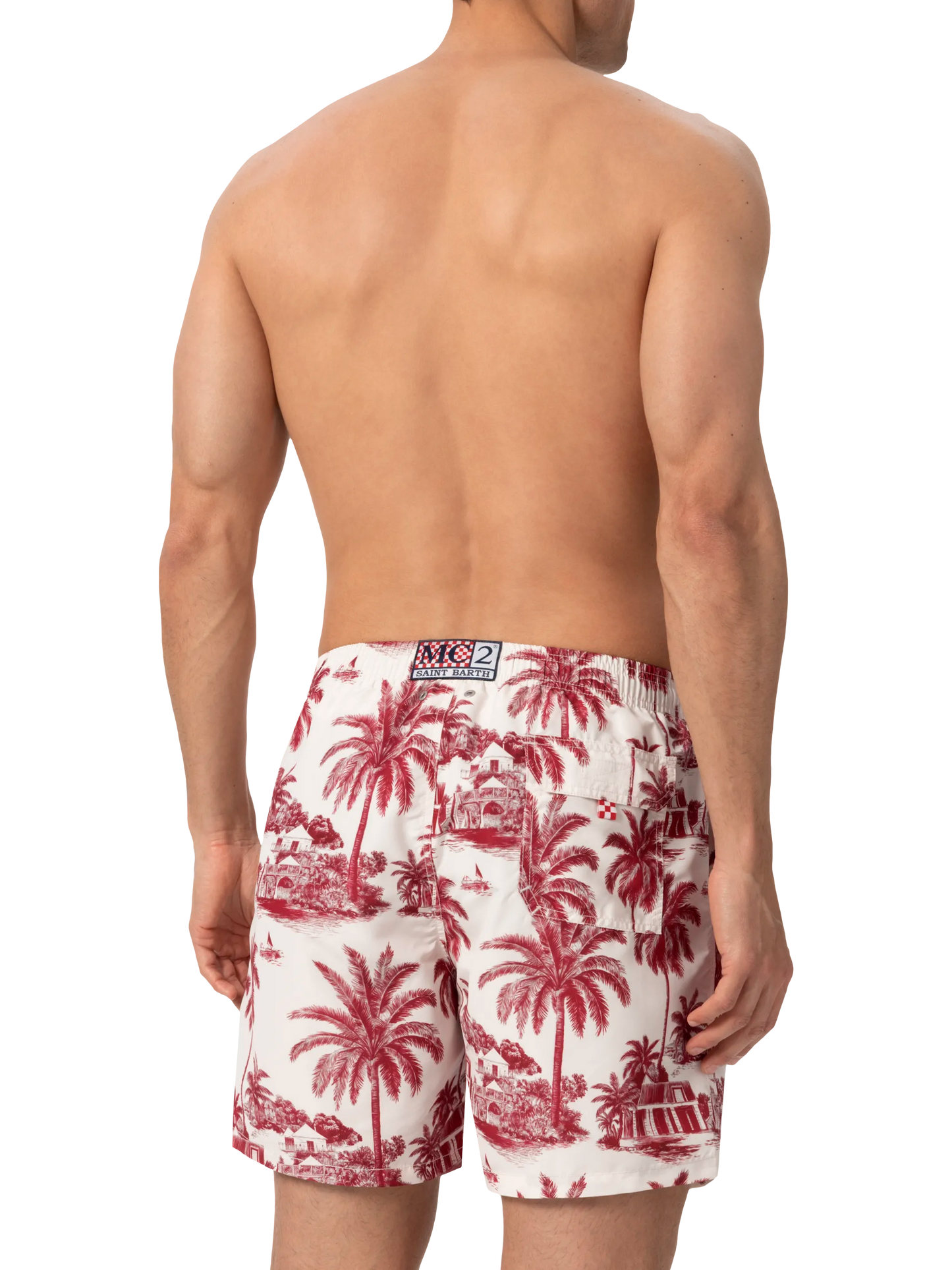 Mid-length Gustavia swim-shorts with toile de jouy print | AI CO-CREATED DESIGN BY RICKDICK - POWERED BY RED-EYE - MC2 Saint Barth