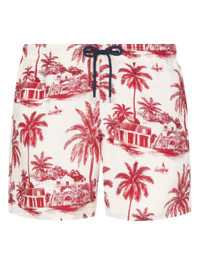 Mid-length Gustavia swim-shorts with toile de jouy print | AI CO-CREATED DESIGN BY RICKDICK - POWERED BY RED-EYE - MC2 Saint Barth