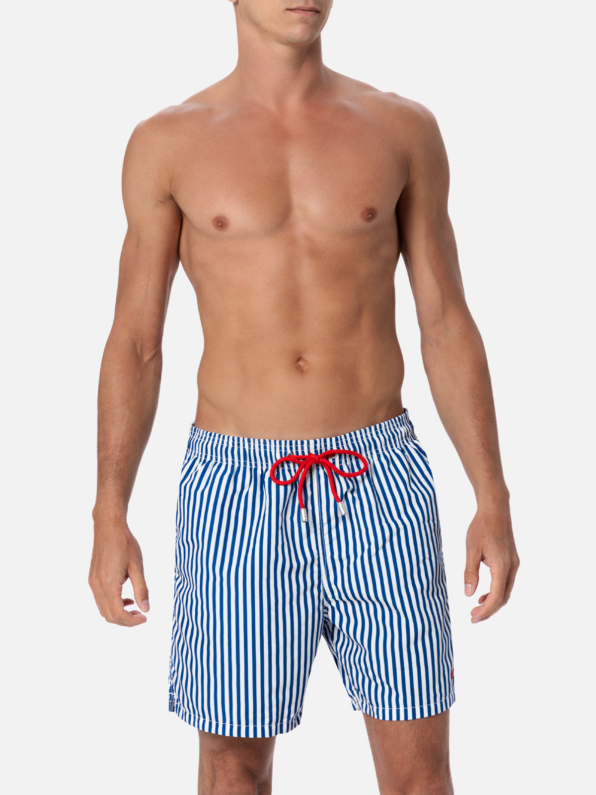 Mid-length striped Gustavia swim-shorts with St. Barth embroidery - MC2 Saint Barth