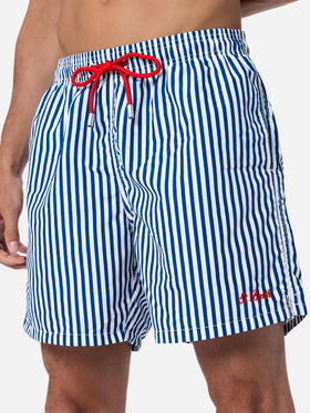 Mid-length striped Gustavia swim-shorts with St. Barth embroidery - MC2 Saint Barth