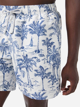 Costume mare lunghezza media Gustavia con stampa toile de jouy