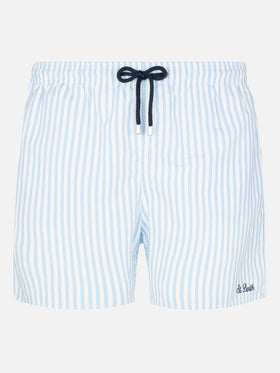 Mid-length striped Gustavia swim-shorts with St. Barth embroidery - MC2 Saint Barth