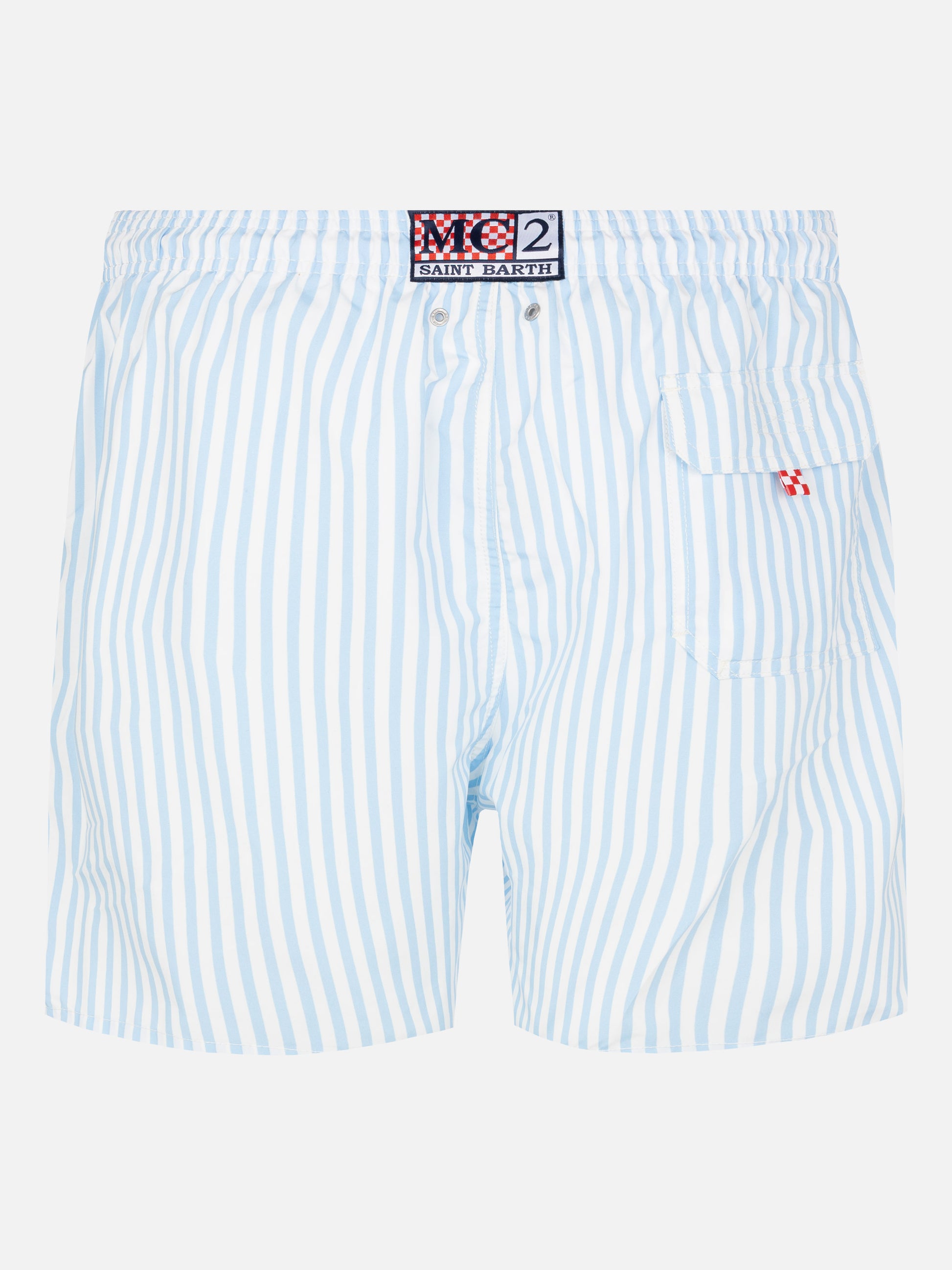 Mid-length striped Gustavia swim-shorts with St. Barth embroidery - MC2 Saint Barth