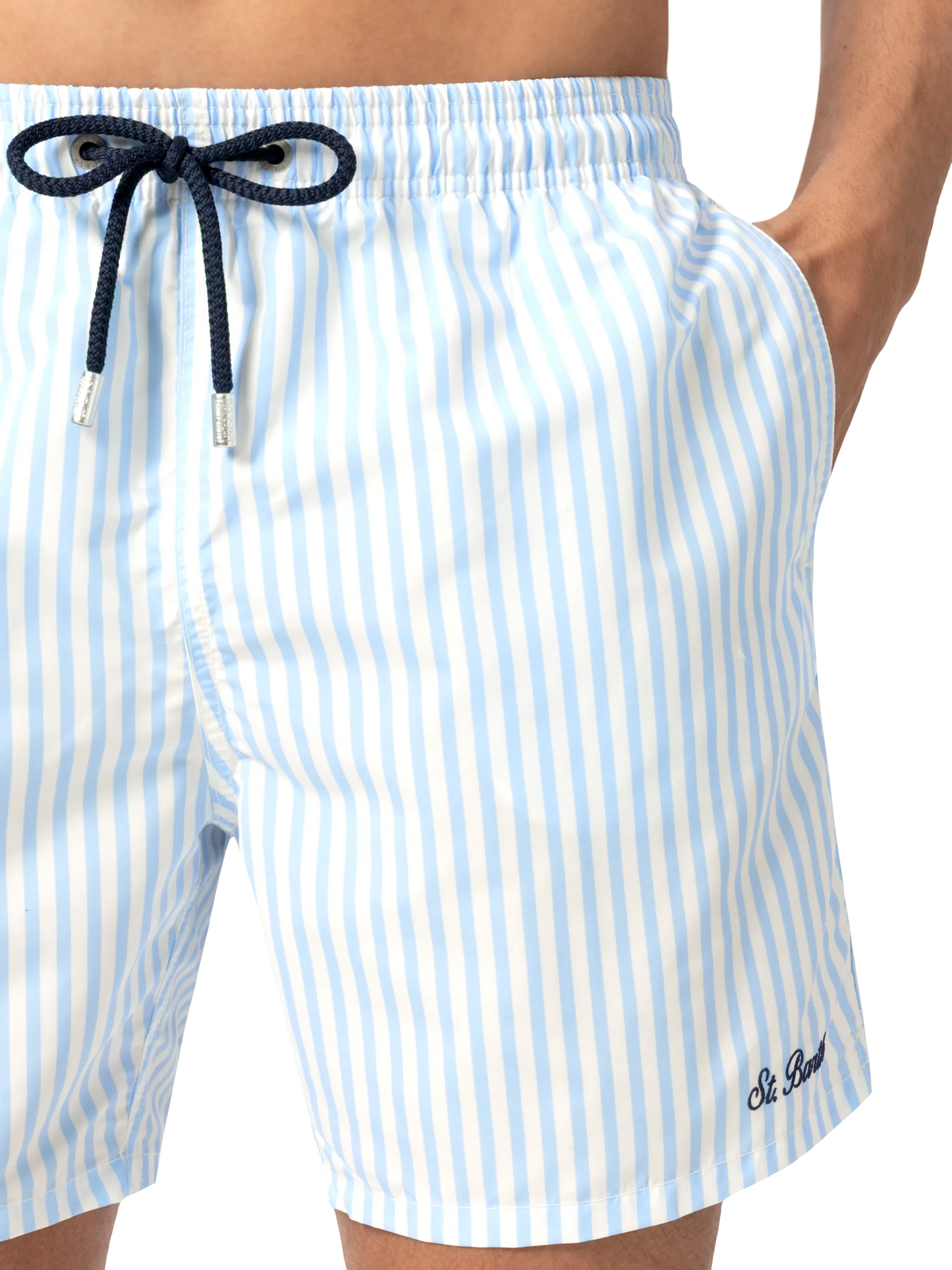 Mid-length striped Gustavia swim-shorts with St. Barth embroidery - MC2 Saint Barth