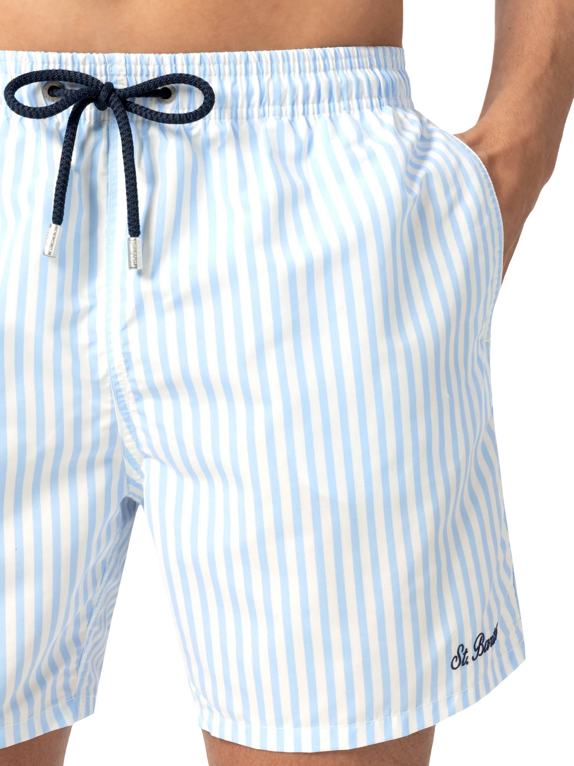 Mid-length striped Gustavia swim-shorts with St. Barth embroidery - MC2 Saint Barth
