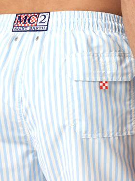 Mid-length striped Gustavia swim-shorts with St. Barth embroidery - MC2 Saint Barth
