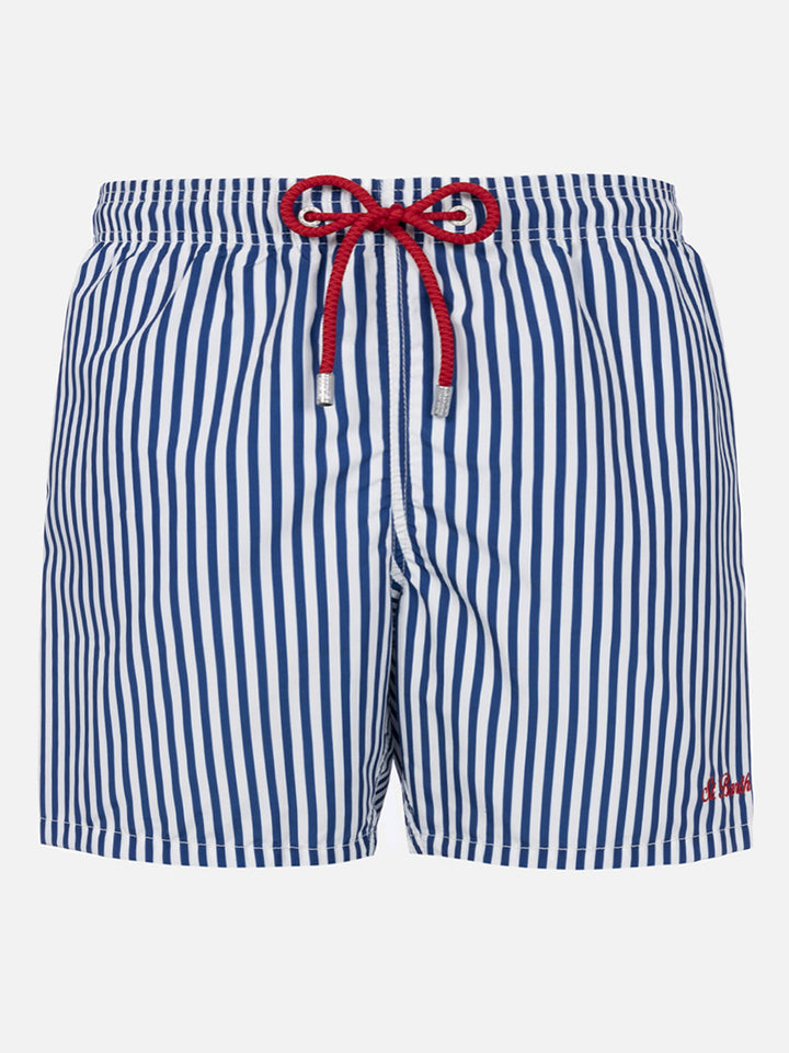 Mid-length striped Gustavia swim-shorts with St. Barth embroidery