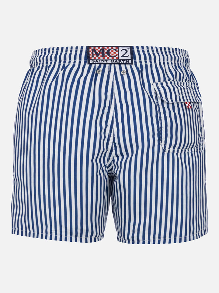 Mid-length striped Gustavia swim-shorts with St. Barth embroidery
