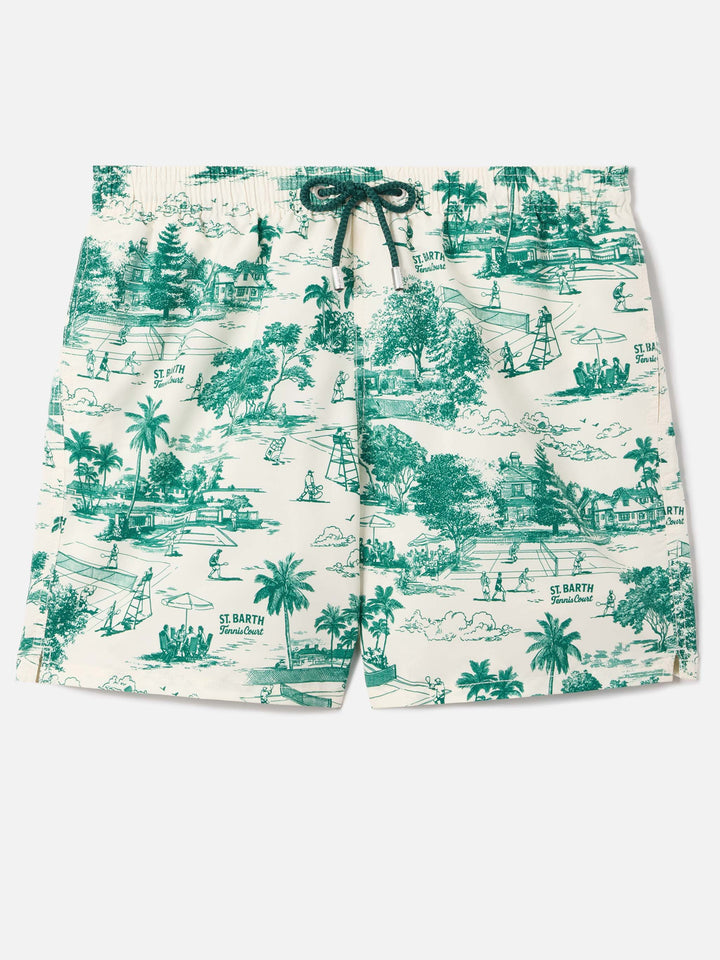 Costume mare Gustavia con stampa toile de jouy verde