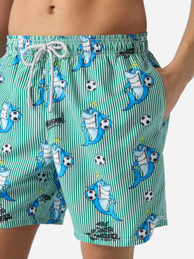 Costume mare Gustavia a righe con stampa squali | Special Edition