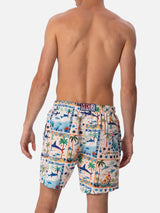 Mittellange Gustavia-Badeshorts für Herren mit ägyptischem Hai-Print| AI CO-CREATED DESIGN BY RICKDICK - POWERED BY RED-EYE