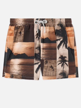 Gustavia-Badeshorts mit Sonnenuntergangs-Print | Special Edition 