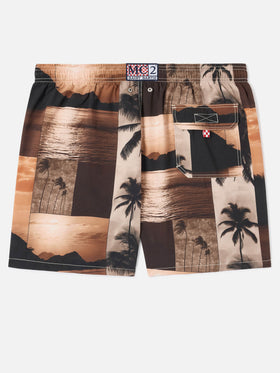 Gustavia-Badeshorts mit Sonnenuntergangs-Print | Special Edition 
