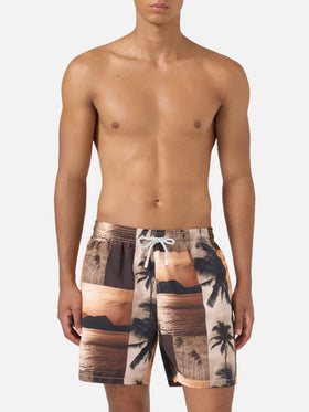 Gustavia-Badeshorts mit Sonnenuntergangs-Print | Special Edition 